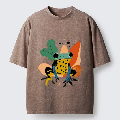 Tokyo-Tiger Vibrant Shapes Colorful Jungle Frog Tee Washed T-Shirt