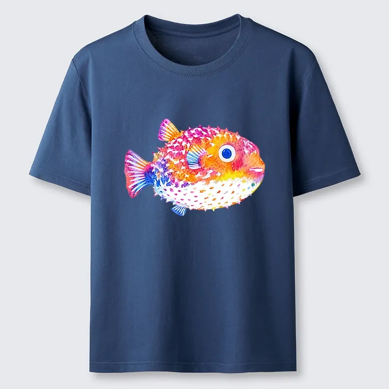 Tokyo-Tiger Rainbow Watercolor Puffer Fish Art Classic T-Shirt