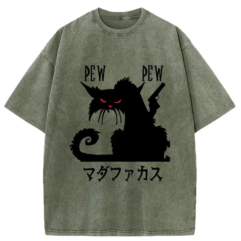 Tokyo-Tiger Angry Japanese Cat Washed T-Shirt