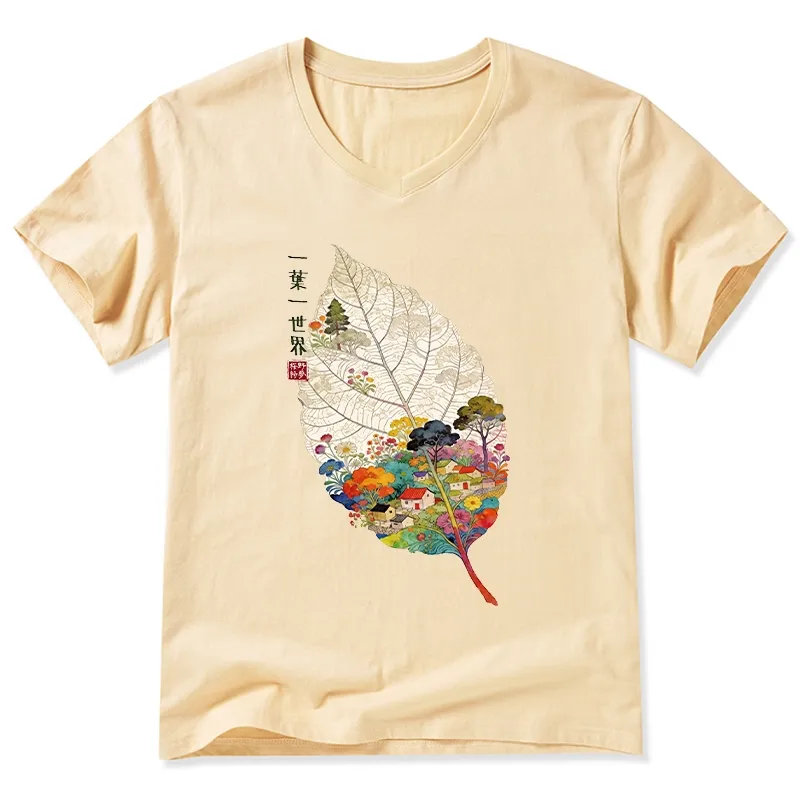 Tokyo-Tiger One Leaf Holds A Tiny Colorful World V-Neck Classic T-Shirt