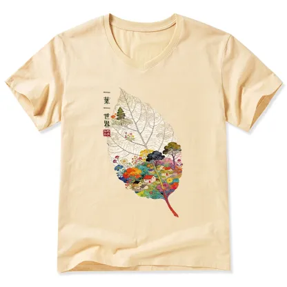 Tokyo-Tiger One Leaf Holds A Tiny Colorful World V-Neck Classic T-Shirt