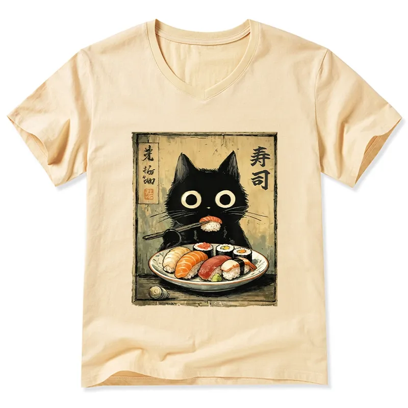 Tokyo-Tiger Vintage Japanese Sushi Cat V-Neck Classic T-Shirt