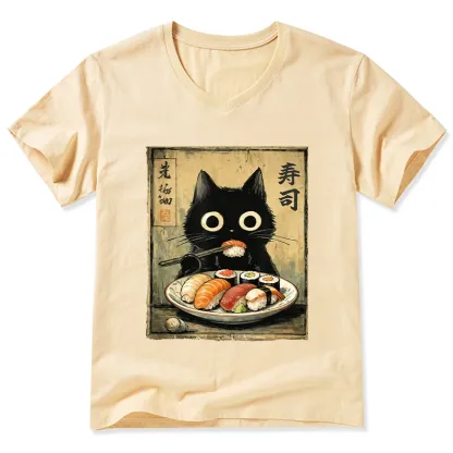 Tokyo-Tiger Vintage Japanese Sushi Cat V-Neck Classic T-Shirt