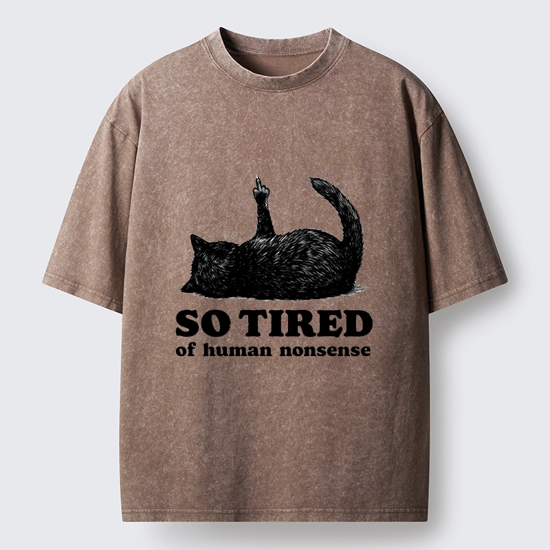 Tokyo-Tiger Funny Meme Tired Black Cat Vibe Washed T-Shirt