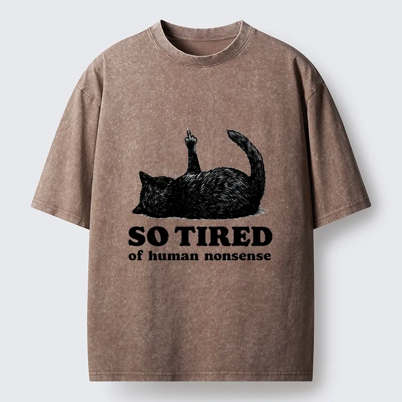 Tokyo-Tiger Funny Meme Tired Black Cat Vibe Washed T-Shirt Sale