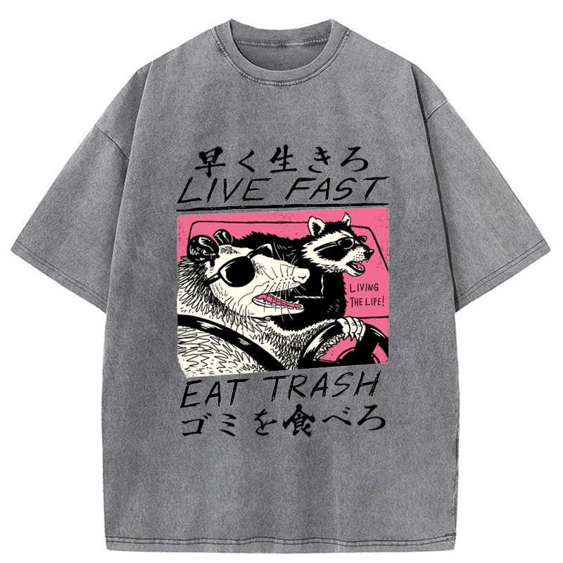 Tokyo-Tiger Live Fast  Eat Trash Washed T-Shirt Sale