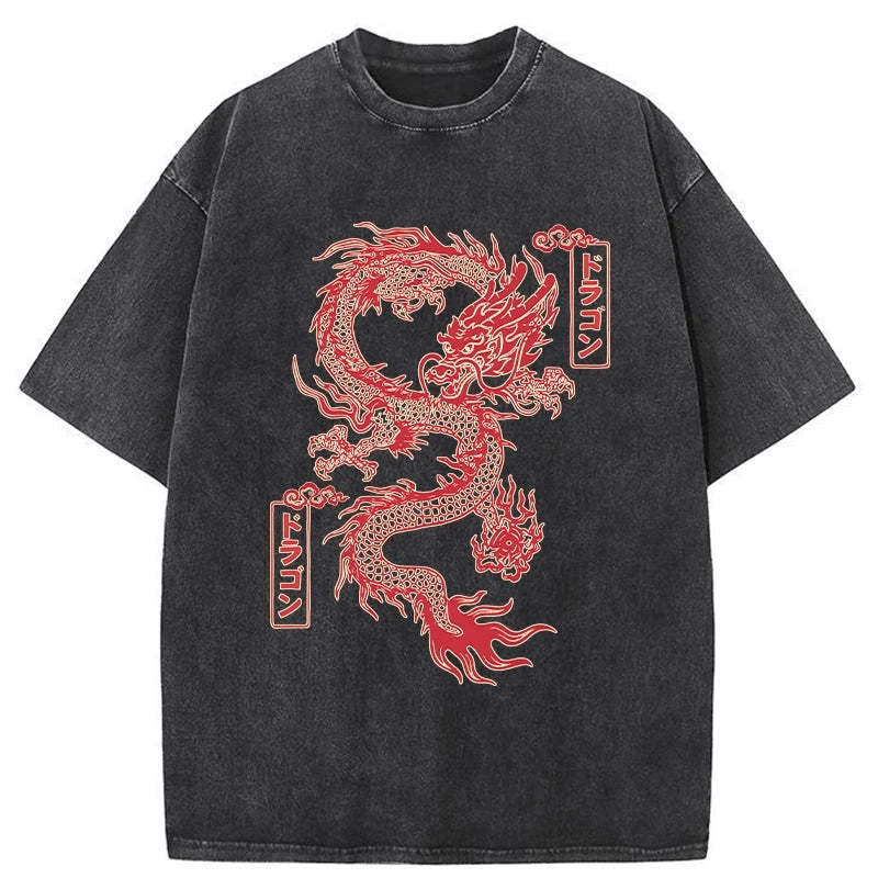 Tokyo-Tiger Dragon With Ball Totem Washed T-Shirt Sale