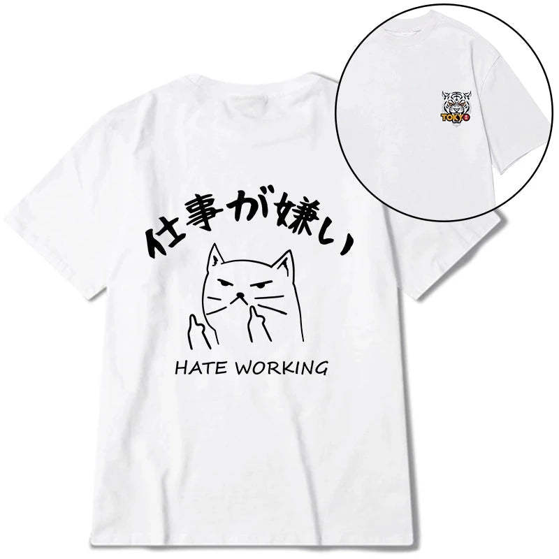 Tokyo-Tiger A Cat That Hates Work Front Back Classic T-Shirt-tokyo-tiger