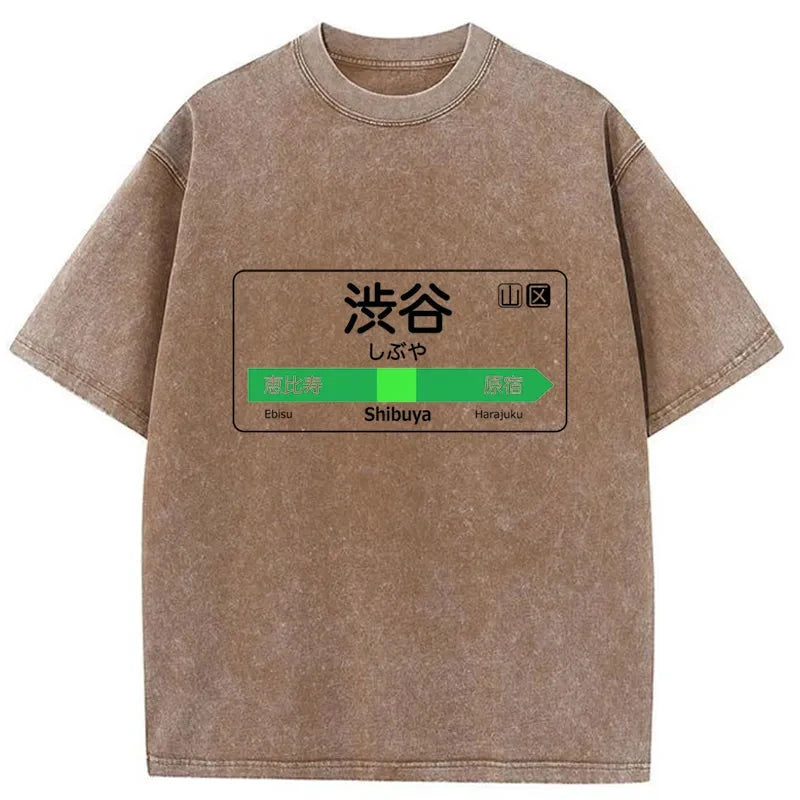 Tokyo-Tiger Shibuya Train Station Sign Washed T-Shirt Sale