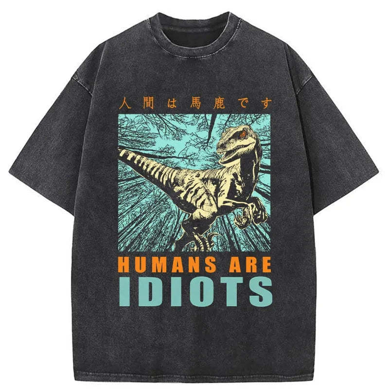 Tokyo-Tiger Mocking Dinosaurs Japanese Washed T-Shirt