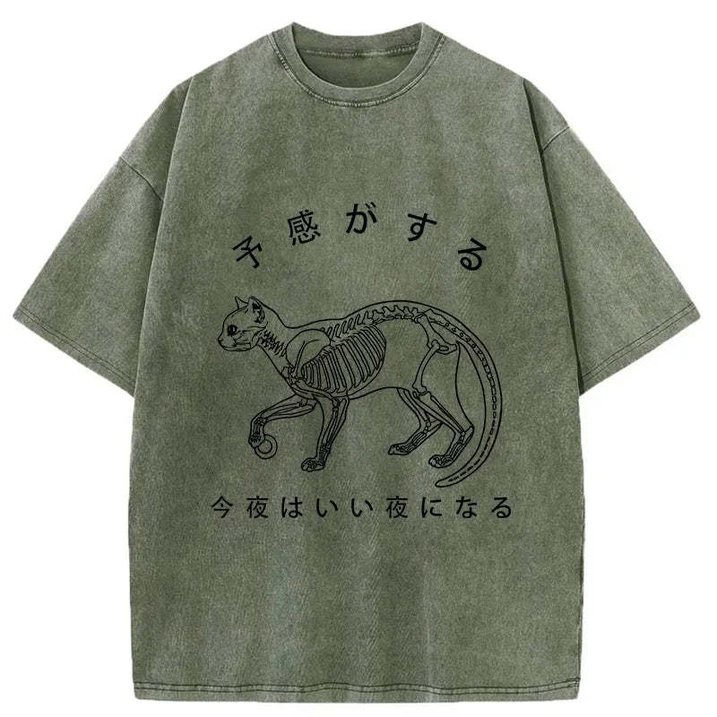 Tokyo-Tiger A Cat Prowling At Night Washed T-Shirt-tokyo-tiger