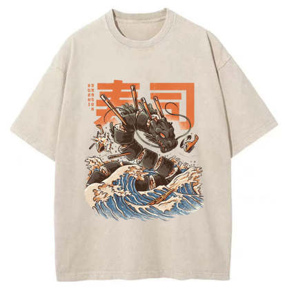 Tokyo-Tiger Great Sushi Dragon Washed T-Shirt