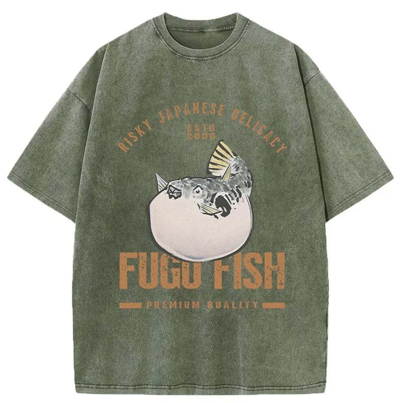 Tokyo-Tiger Fugu Fish Japanese Washed T-Shirt Sale