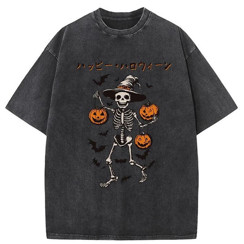 Tokyo-Tiger Skeleton Spooky Season Halloween Washed T-Shirt