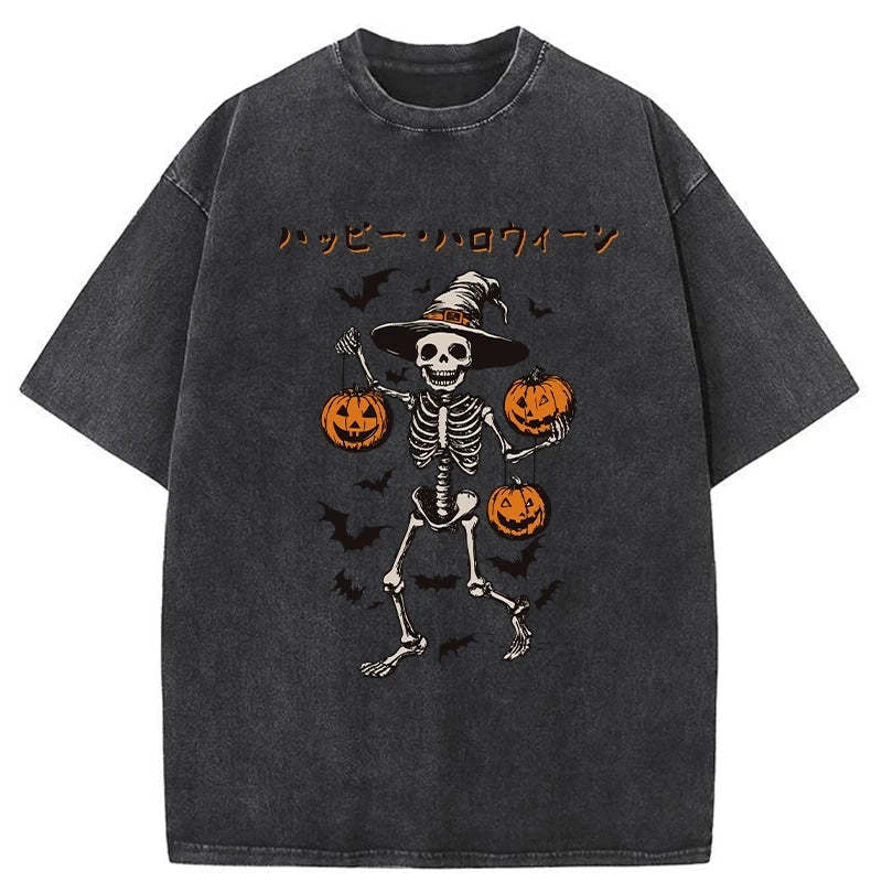 Tokyo-Tiger Skeleton Spooky Season Halloween Washed T-Shirt Sale