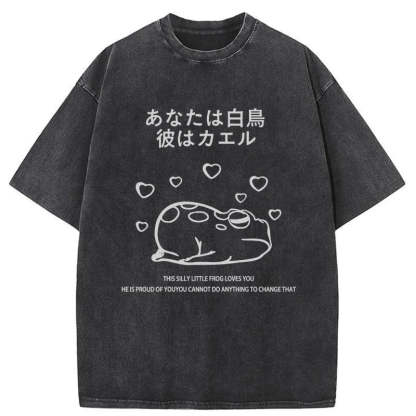 Tokyo-Tiger This Silly Little Frog Loves You Washed T-Shirt