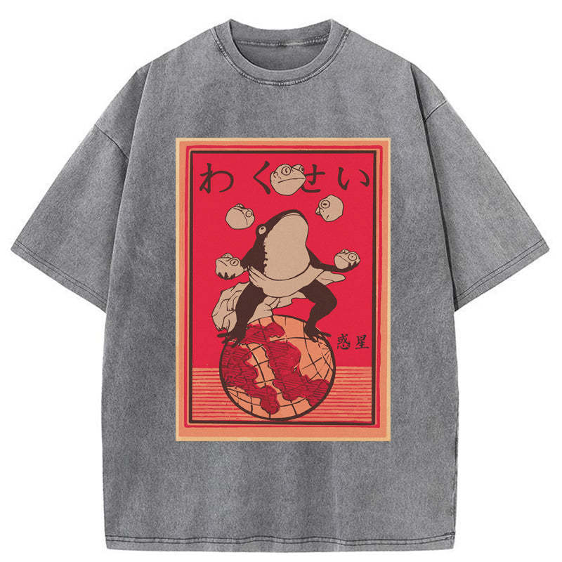 Tokyo-Tiger Wakusei Frog Funny Washed T-Shirt Sale