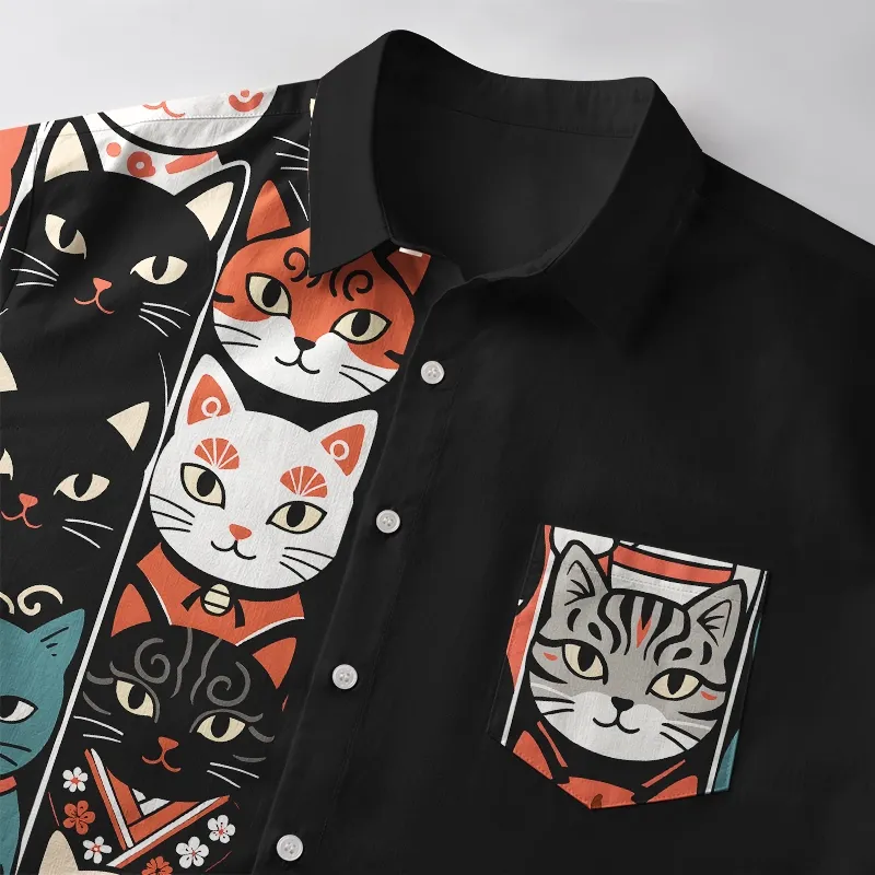 Tokyo-Tiger Japanese Cat Portrait Collection Button-up Shirt