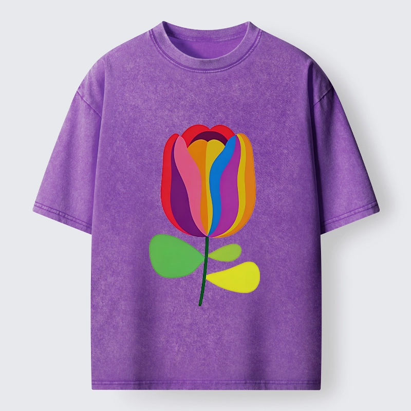 Tokyo‑Tiger Rainbow Tulip Bloom Washed T‑Shirt