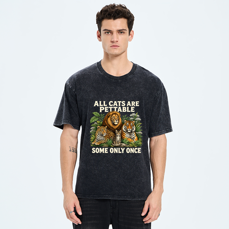 Tokyo-Tiger Funny Wild Cat Family Scene Washed T-Shirt
