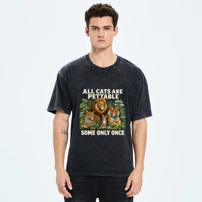 Tokyo-Tiger Funny Wild Cat Family Scene Washed T-Shirt