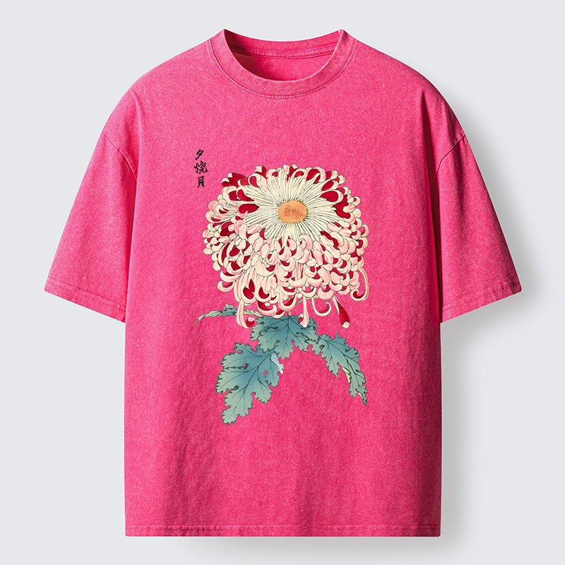 Tokyo-Tiger Vintage Chrysanthemum Art Washed T-Shirt