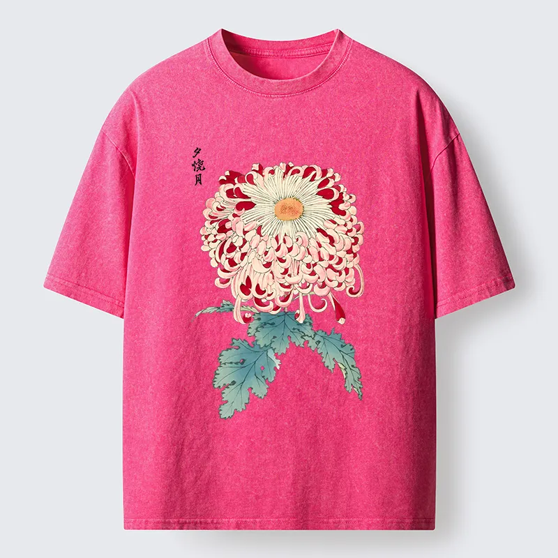 Tokyo-Tiger Vintage Chrysanthemum Art Washed T-Shirt