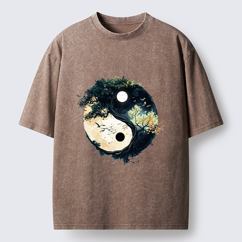 Tokyo-Tiger Yin Yang Tree Nature Washed T-Shirt