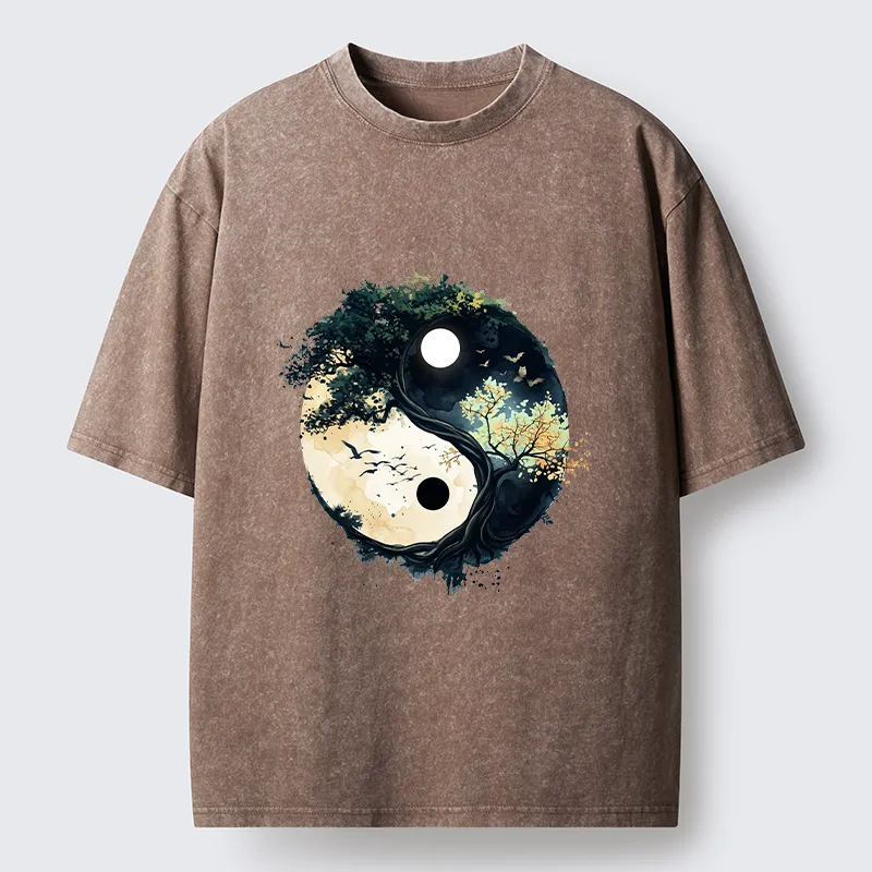 Tokyo-Tiger Yin Yang Tree Nature Washed T-Shirt