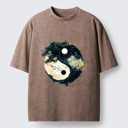 Tokyo-Tiger Yin Yang Tree Nature Washed T-Shirt