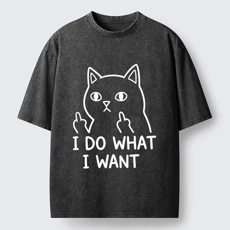 Tokyo-Tiger Funny Cat Freedom Vibe Washed T-Shirt