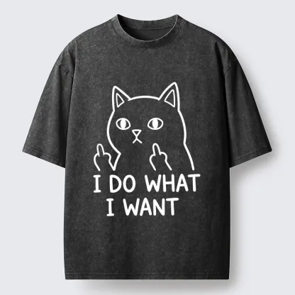 Tokyo-Tiger Funny Cat Freedom Vibe Washed T-Shirt