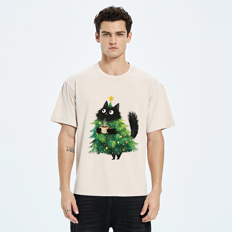 Tokyo‑Tiger Coffee Christmas Cat Washed T‑Shirt