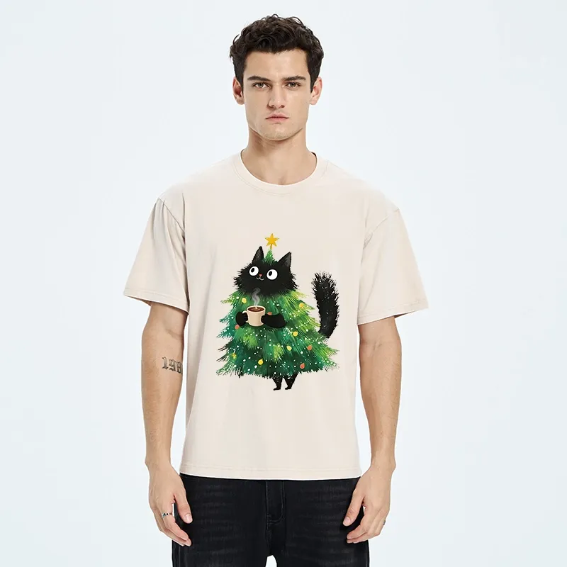 Tokyo‑Tiger Coffee Christmas Cat Washed T‑Shirt