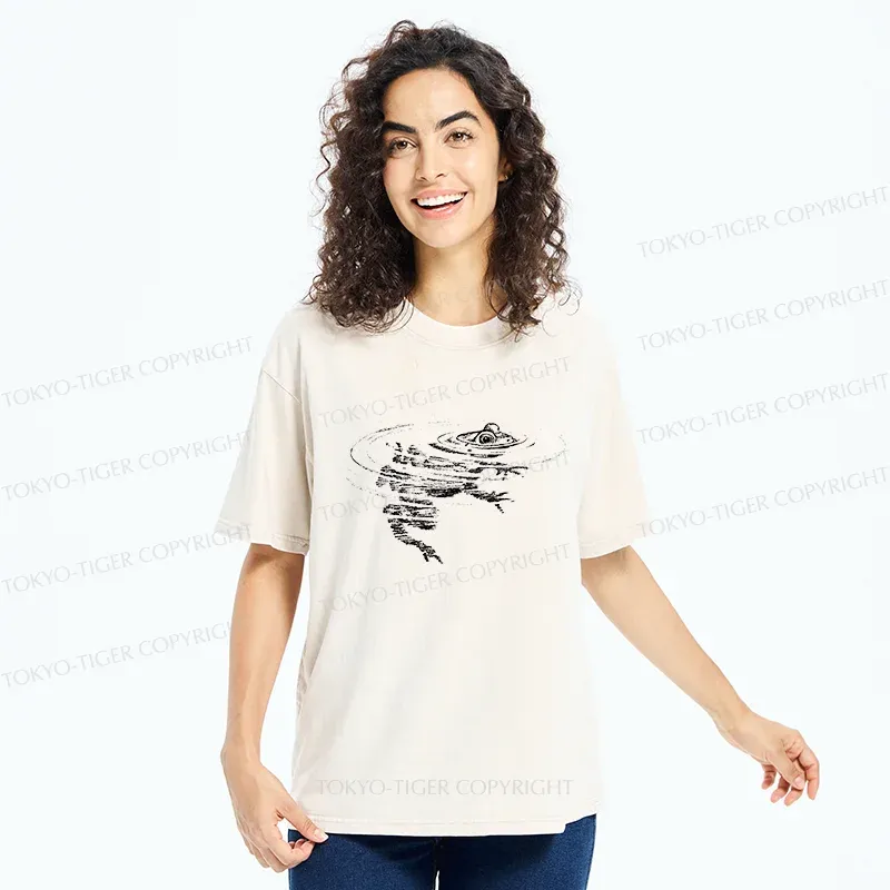 Tokyo-Tiger Frog Emerging From The Water Washed T-Shirt