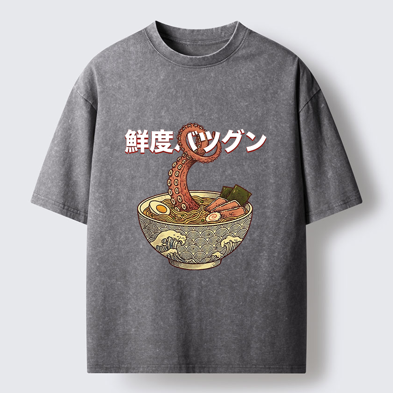 Tokyo-Tiger Octopus Ramen Meme Washed T-Shirt