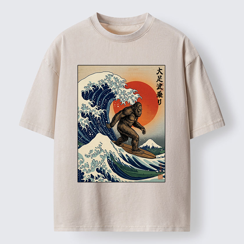 Tokyo-Tiger Monster Surf Wave Ukiyo Art Washed T-Shirt