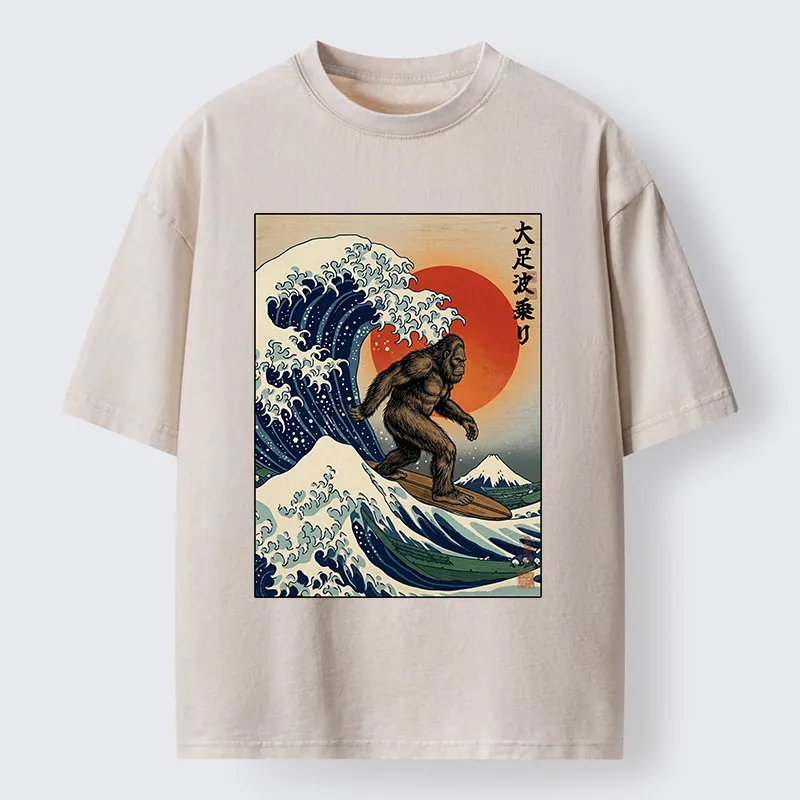 Tokyo-Tiger Monster Surf Wave Ukiyo Art Washed T-Shirt