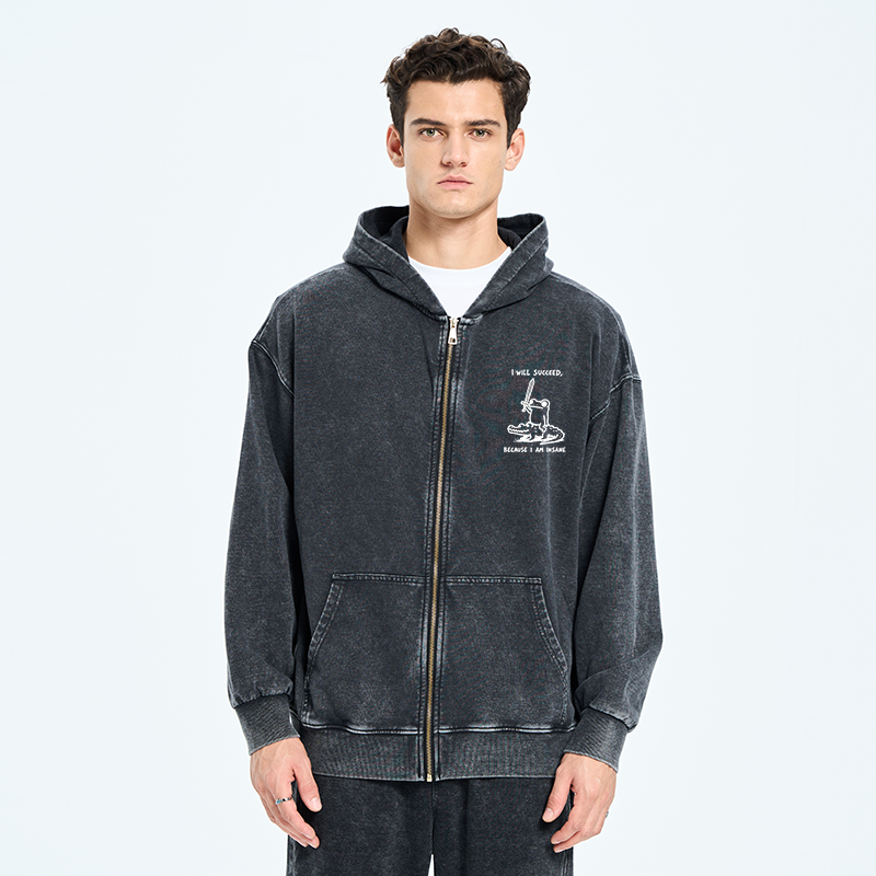 Tokyo-Tiger Warrior Frog Funny Meme Washed Zip Hoodie