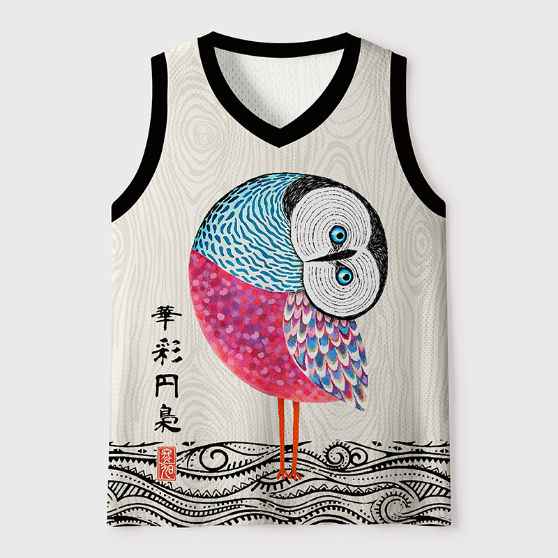 Tokyo-Tiger Vibrant Circular Owl Mesh Tank Top