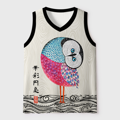 Tokyo-Tiger Vibrant Circular Owl Mesh Tank Top
