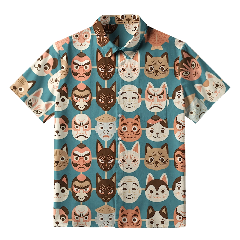 Tokyo-Tiger Japanese Mask Collection Button-up Shirt