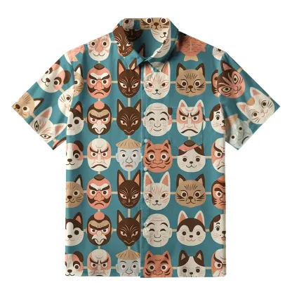 Tokyo-Tiger Japanese Mask Collection Button-up Shirt