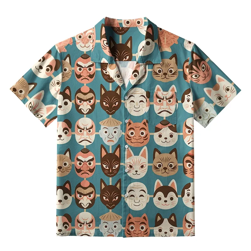 Tokyo-Tiger Japanese Mask Collection Aloha Hawaiian Shirt