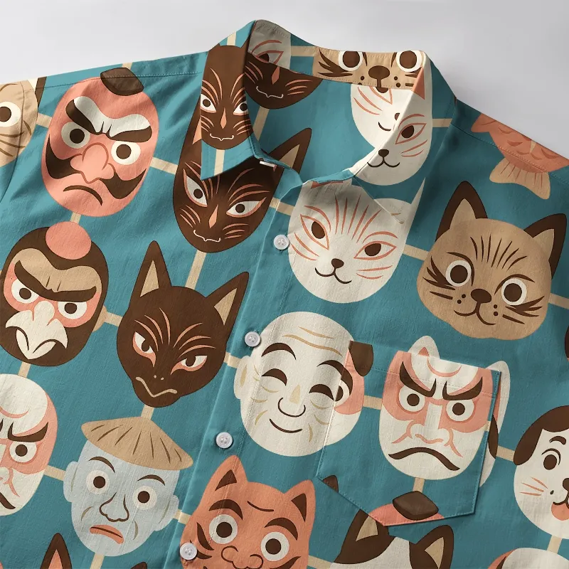 Tokyo-Tiger Japanese Mask Collection Button-up Shirt