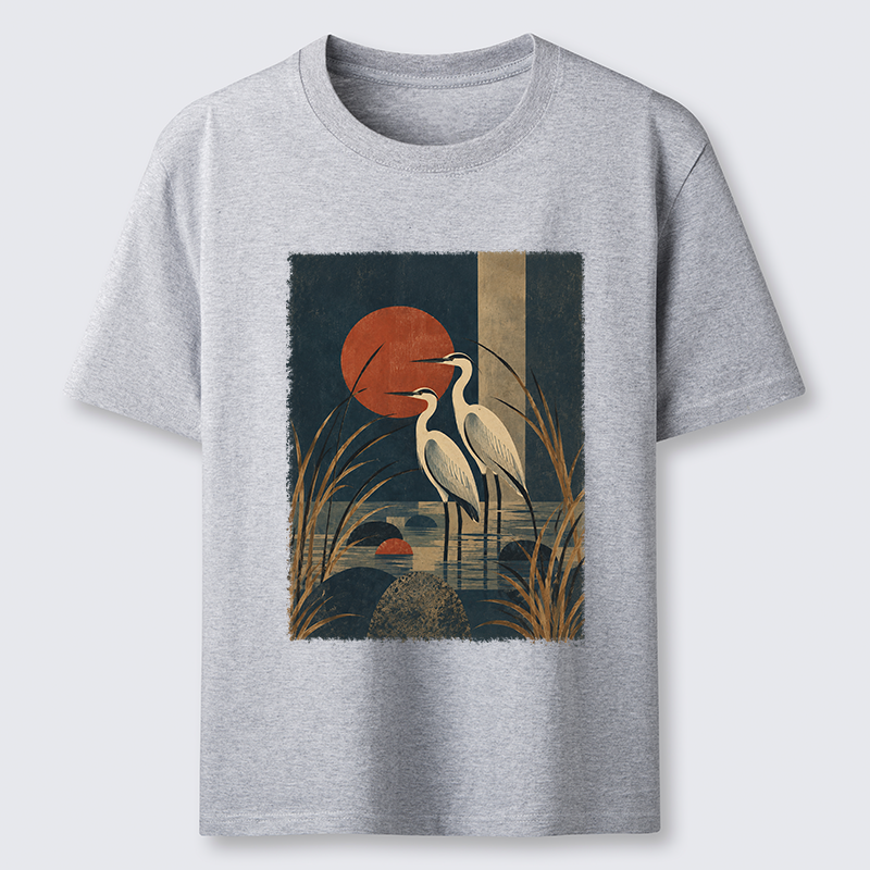 Tokyo-Tiger Japanese Herons Wetland Sunset Art Classic T-Shirt