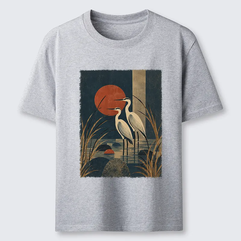 Tokyo-Tiger Japanese Herons Wetland Sunset Art Classic T-Shirt