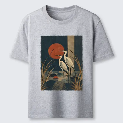 Tokyo-Tiger Japanese Herons Wetland Sunset Art Classic T-Shirt