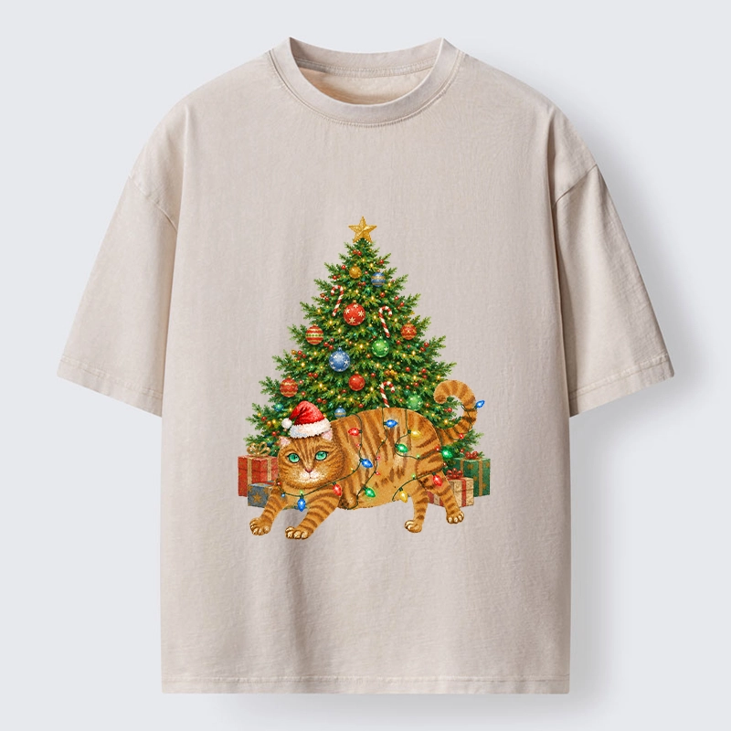 Tokyo‑Tiger Christmas Cat Chaos Washed T‑Shirt