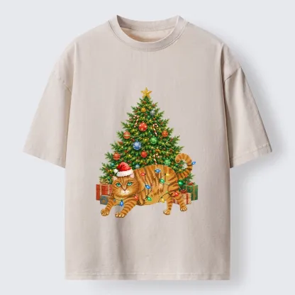 Tokyo‑Tiger Christmas Cat Chaos Washed T‑Shirt